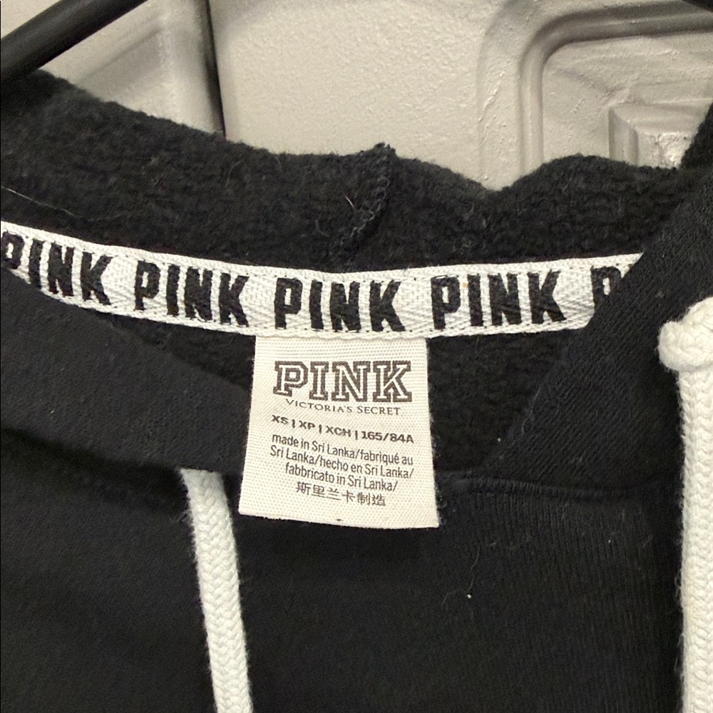 PINK Victoria's Secret Black and Teal crop Hoodie - Picture 2 of 3
